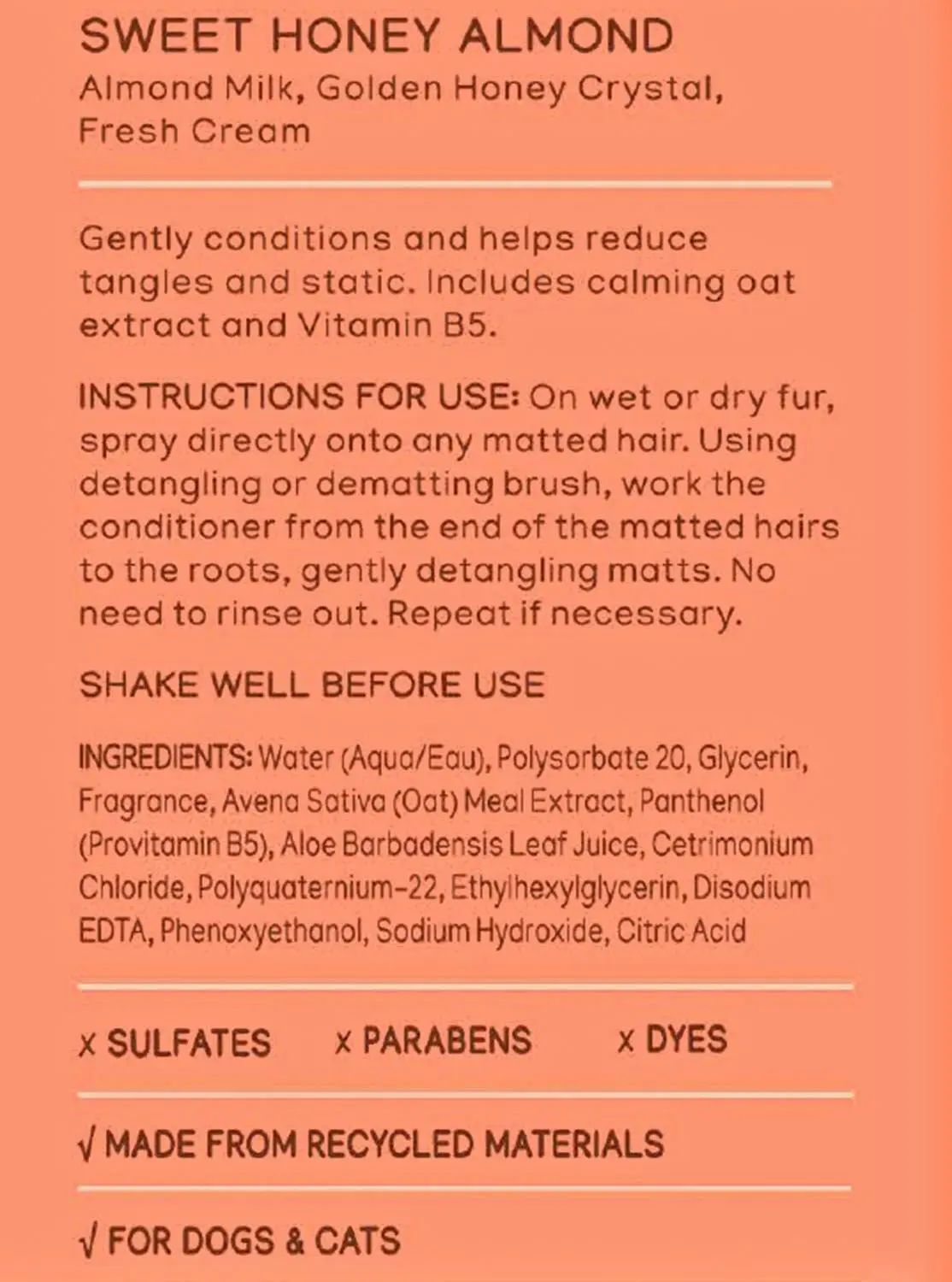 Sweet Honey Almond Pet Detangling Spray - Image 4
